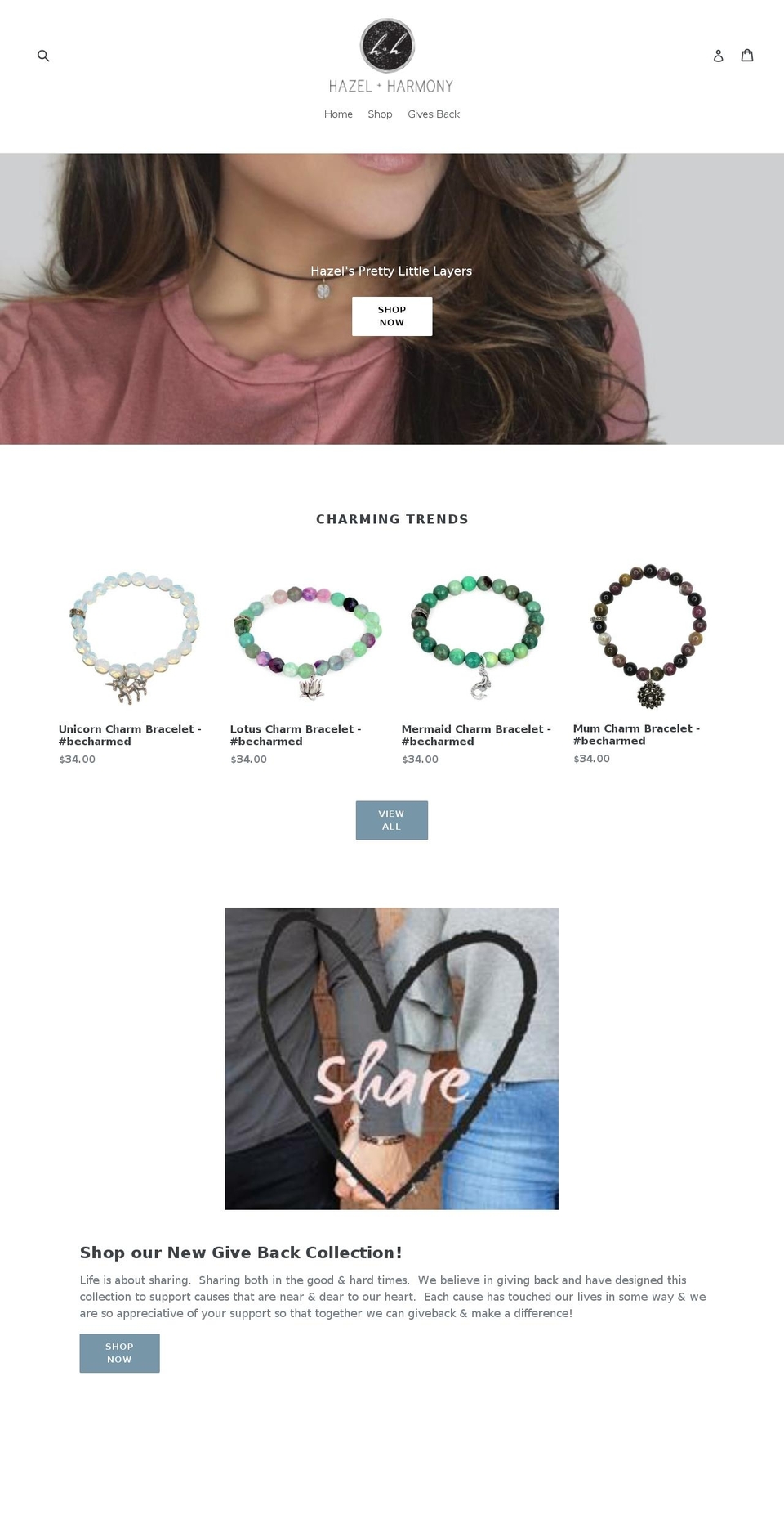 hazelandharmony.com — Shopify storefront screenshot
