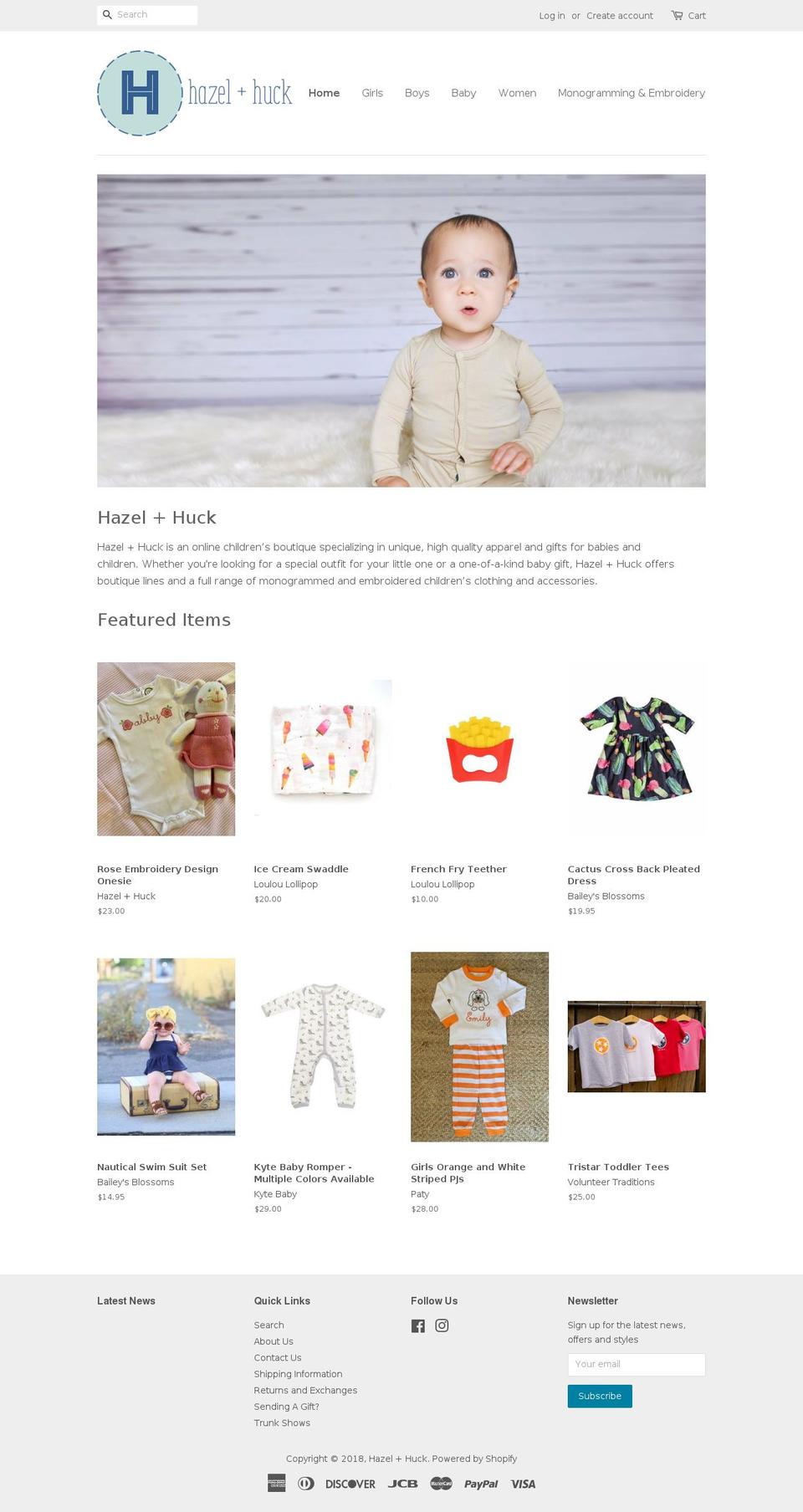 hazelandhuck.com shopify website screenshot