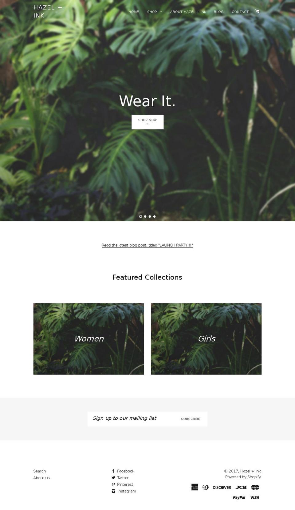 hazelandink.com shopify website screenshot
