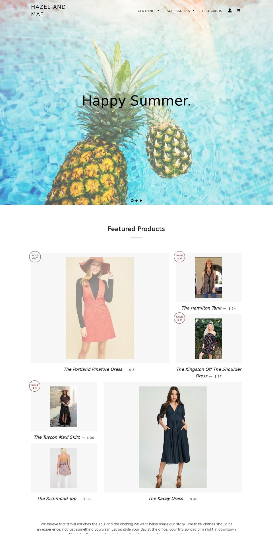 hazelandmae.com shopify website screenshot