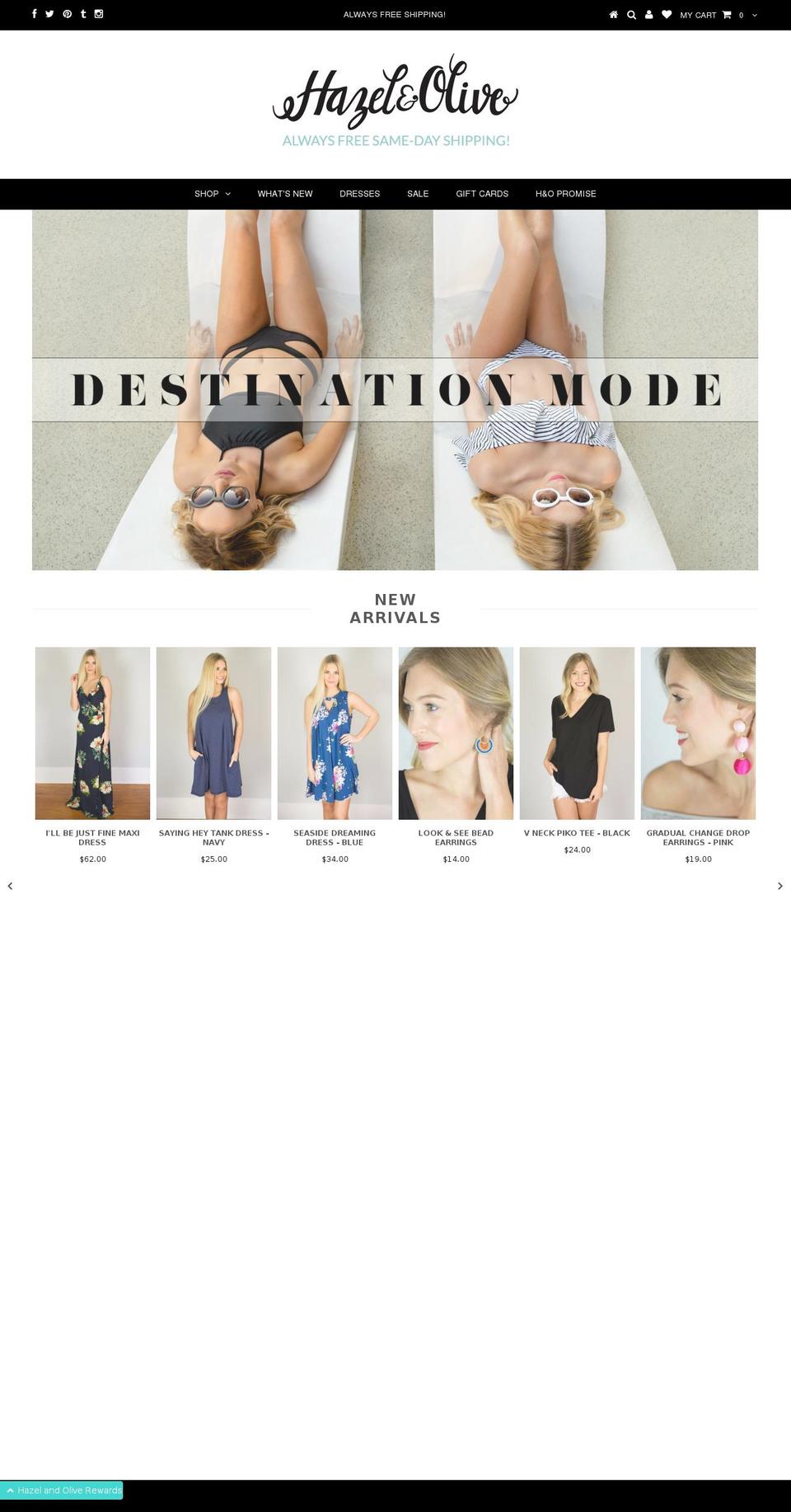 hazelandolive.net shopify website screenshot