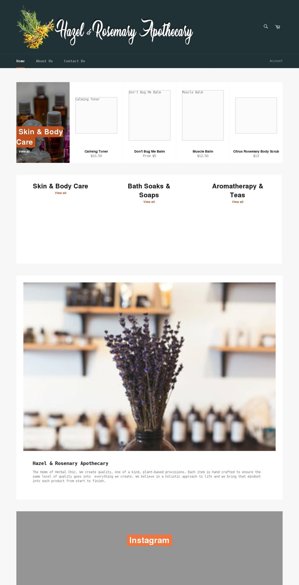 hazelandrosemary.com shopify website screenshot