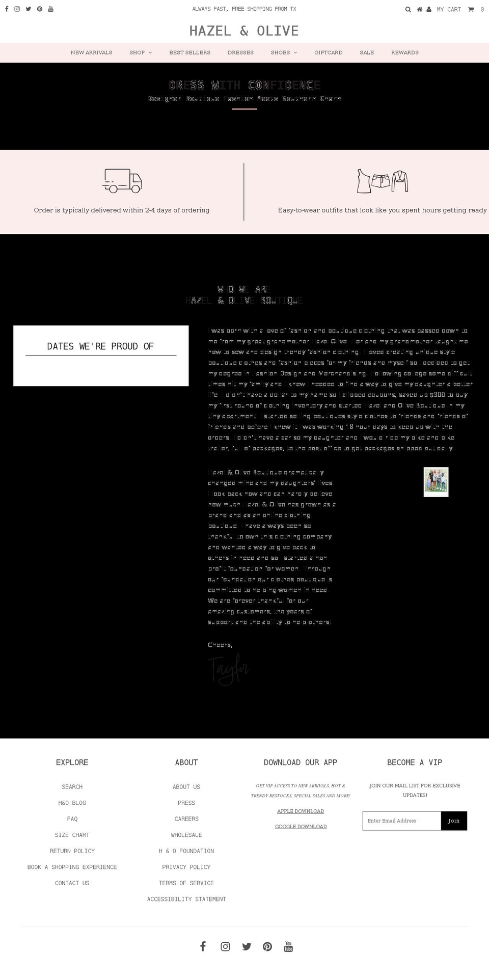hazelbyhazelandolive.com — Shopify storefront screenshot
