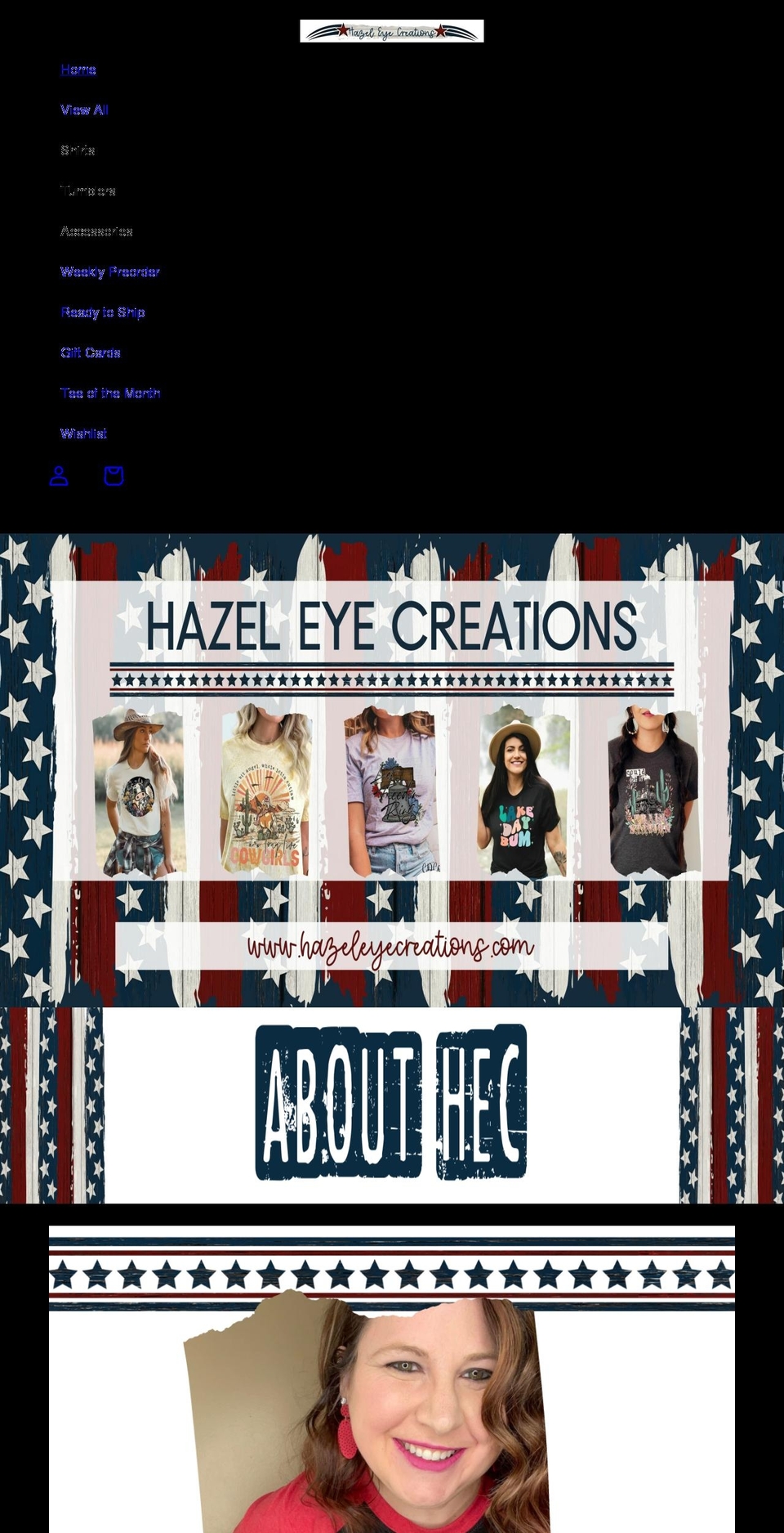 hazeleyecreations.com shopify website screenshot
