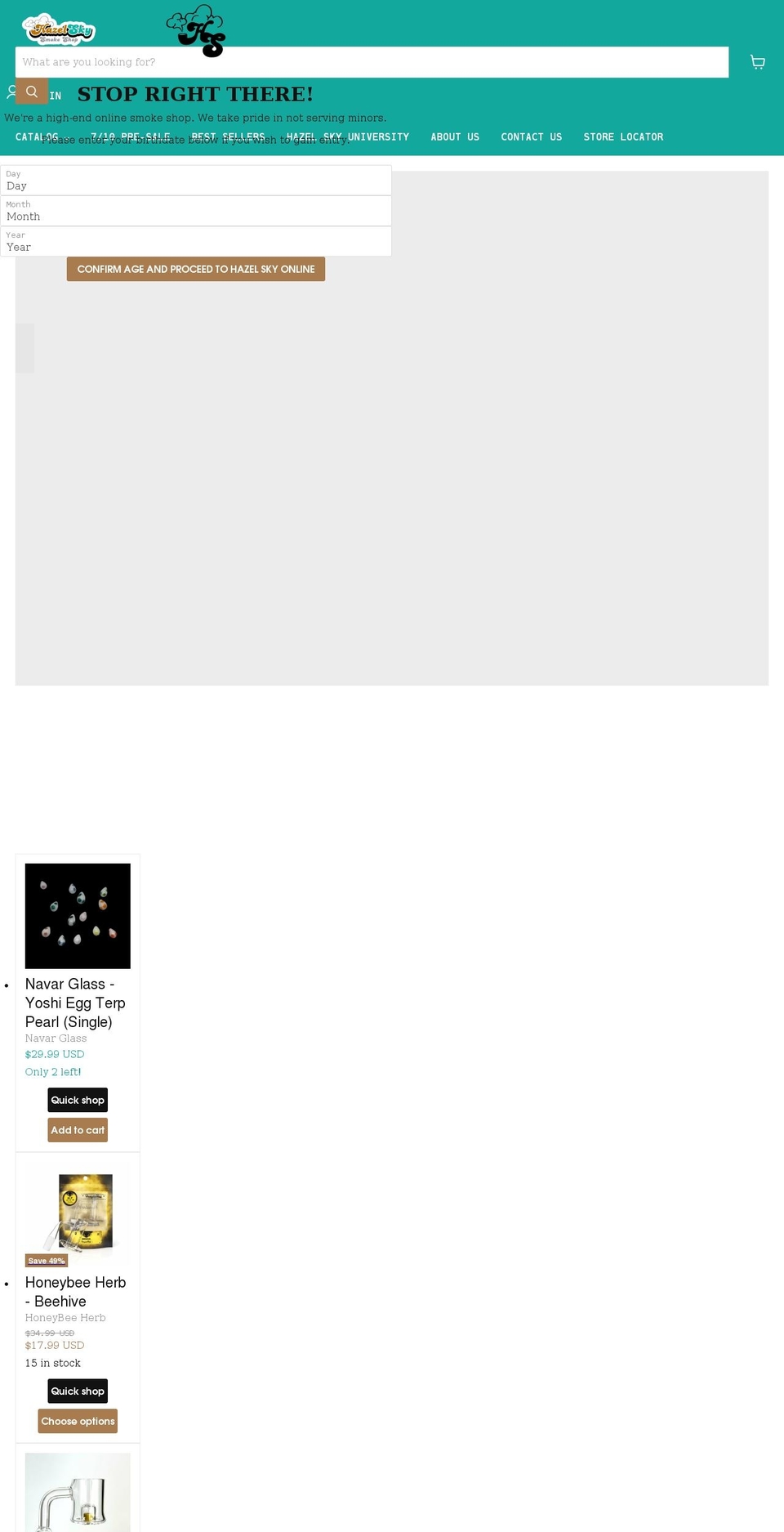 hazelskyonline.com shopify website screenshot