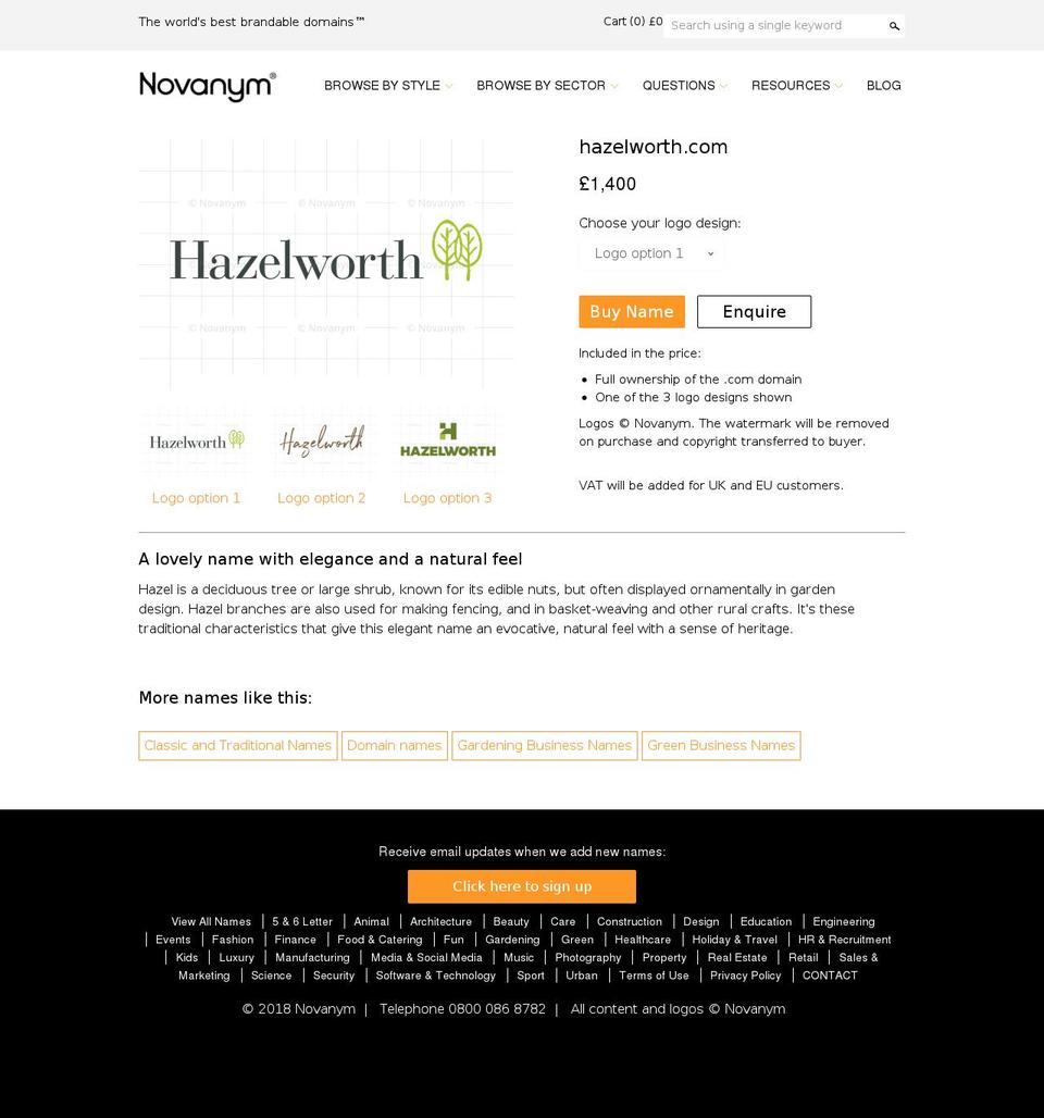 hazelworth.com — Shopify storefront screenshot
