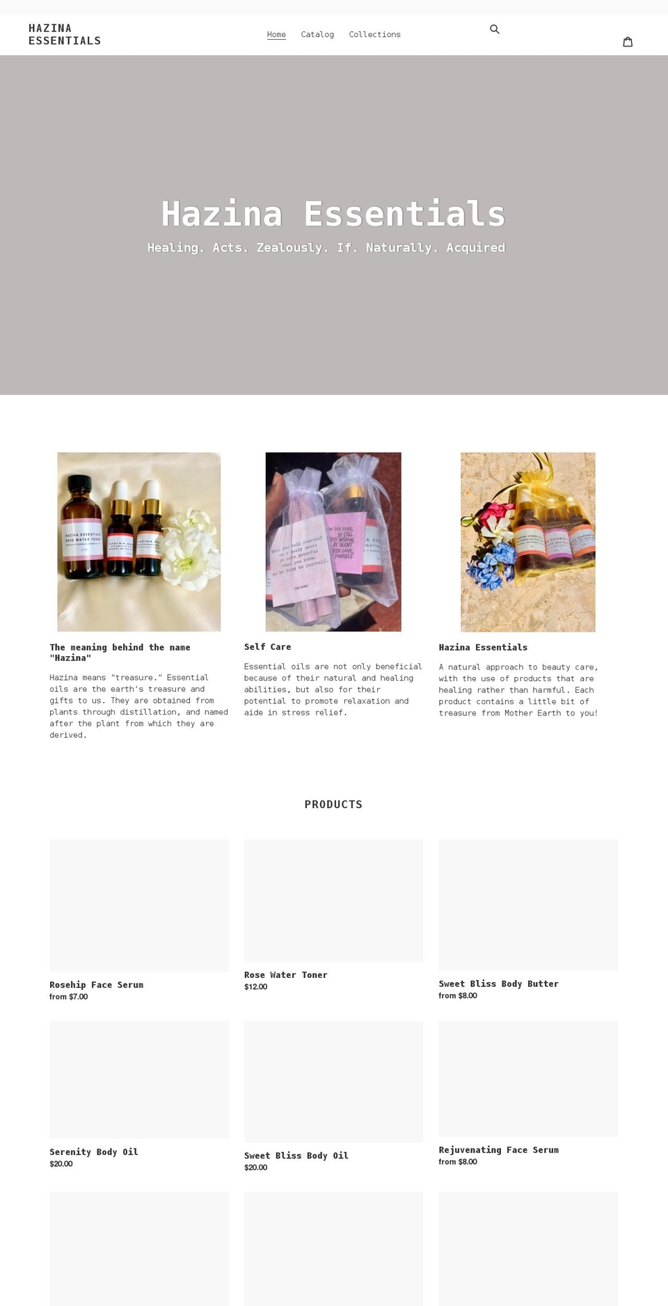 hazinaessentials.com shopify website screenshot