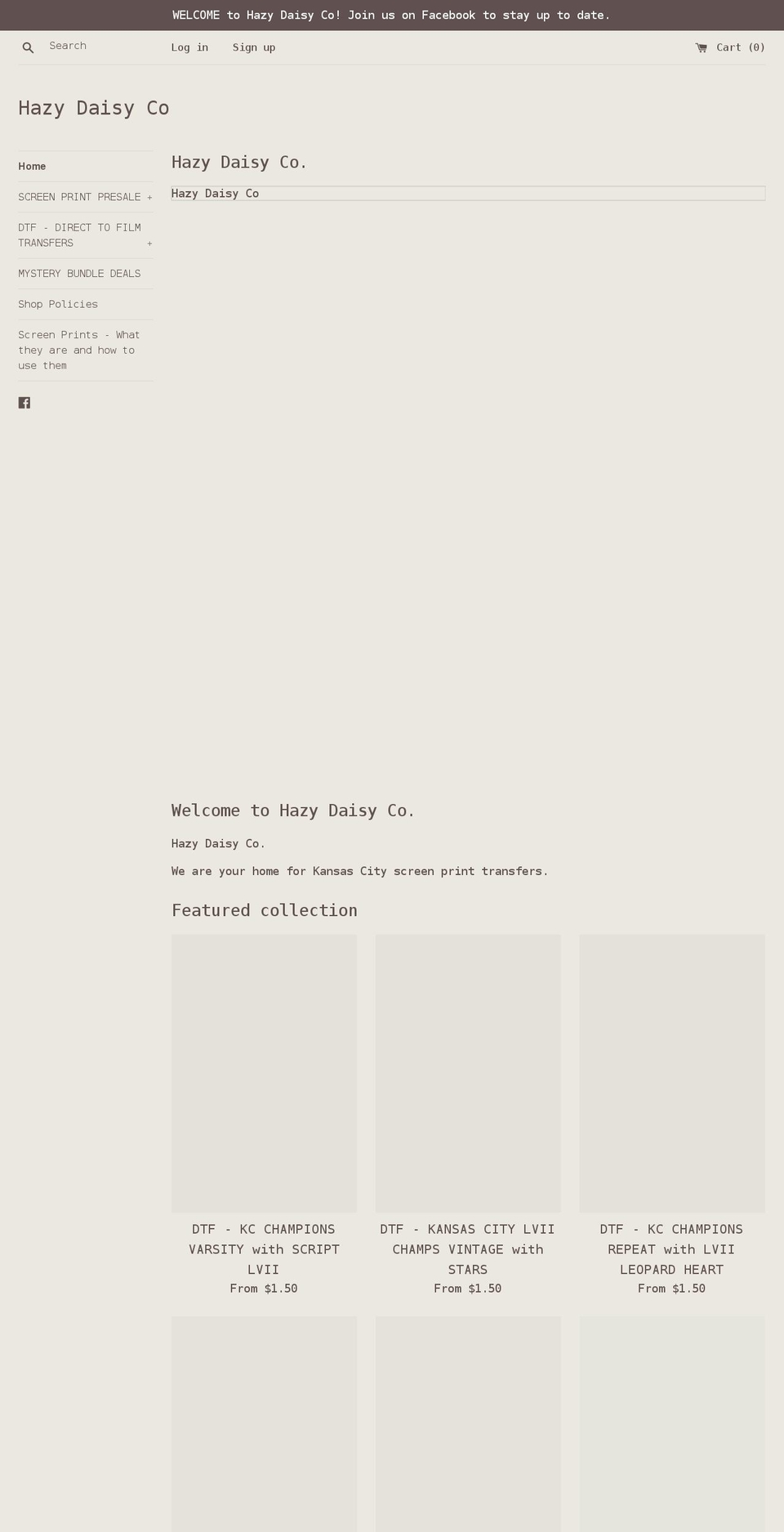 hazydaisyco.com shopify website screenshot