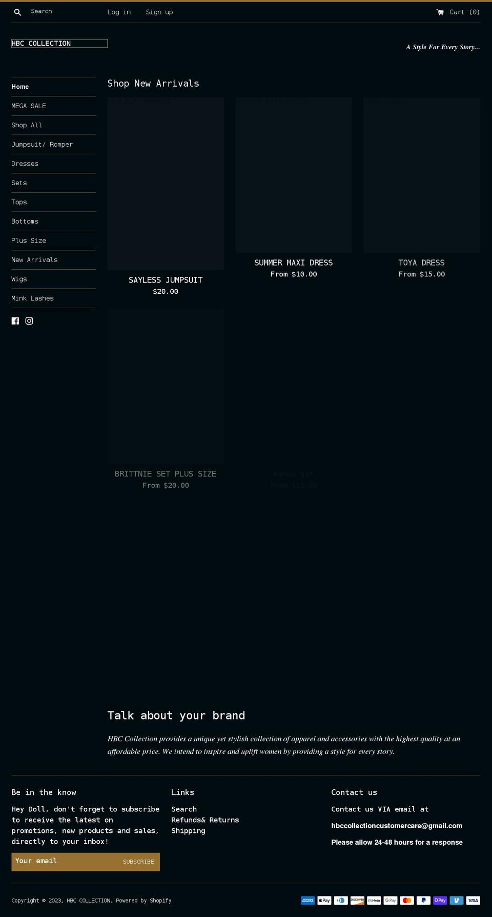 hbccollection.com shopify website screenshot