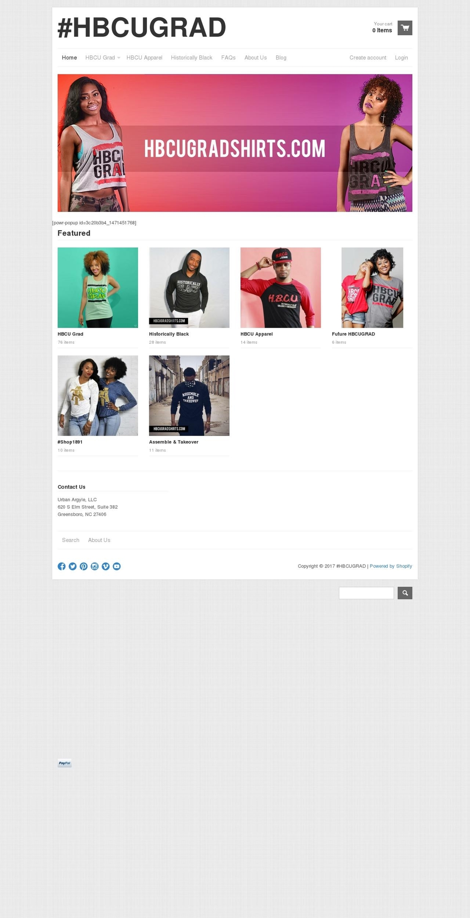 hbcugradshirts.com shopify website screenshot