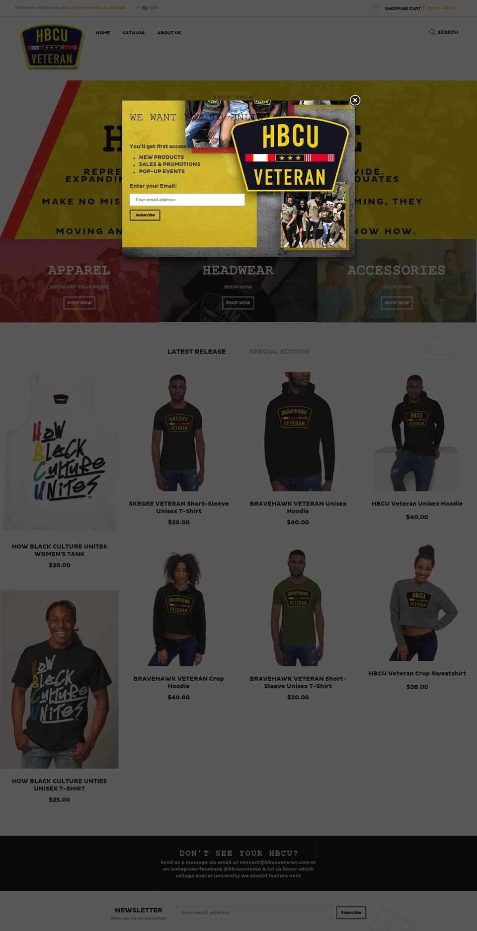 hbcuveteran.com shopify website screenshot