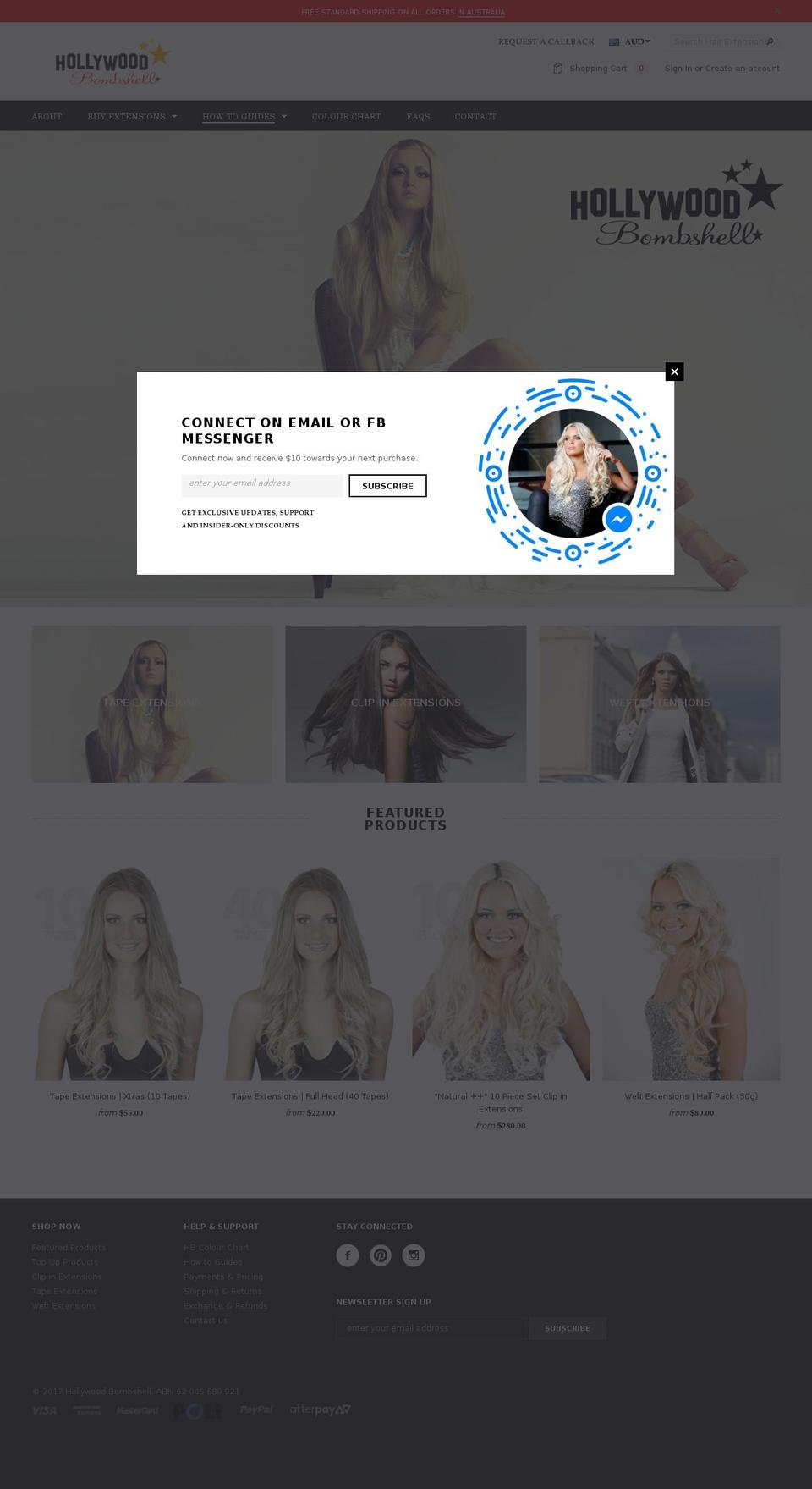 Hollywood Bombshell Shopify theme site example hbextensions.com.au