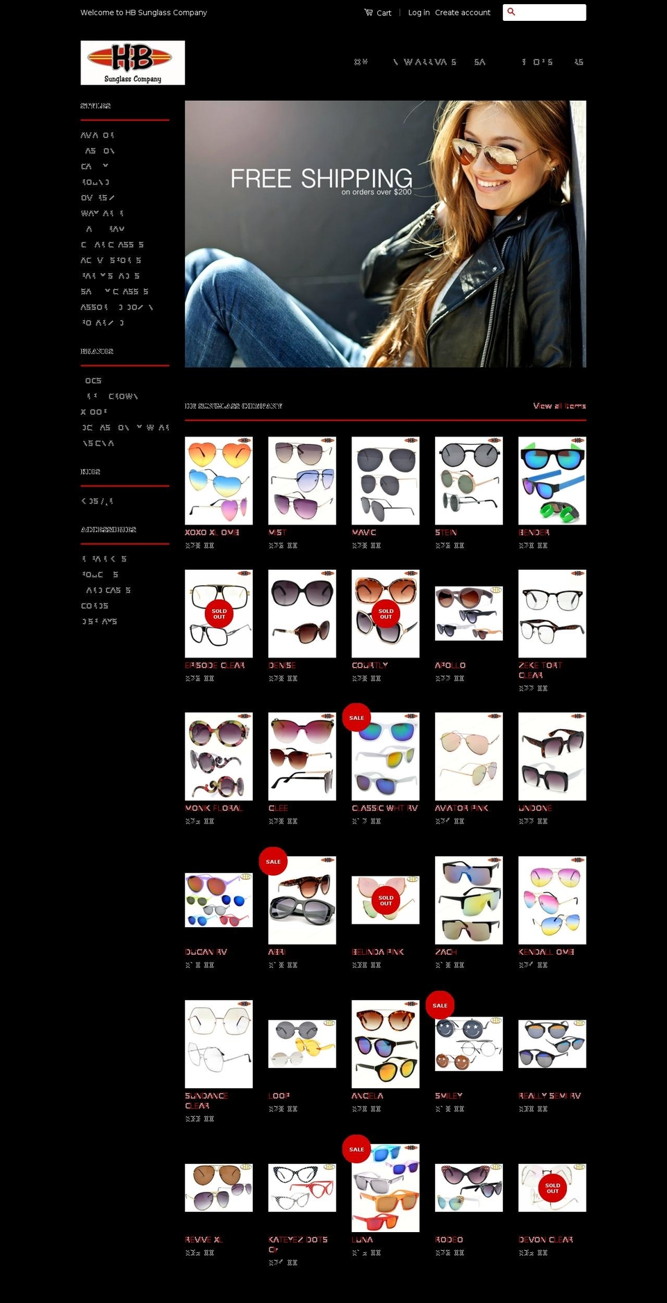 hbsunglasses.com shopify website screenshot