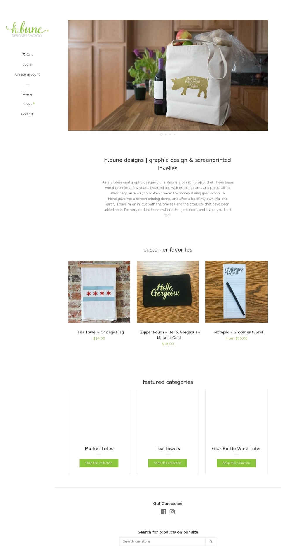 hbunedesigns.com — Shopify storefront screenshot
