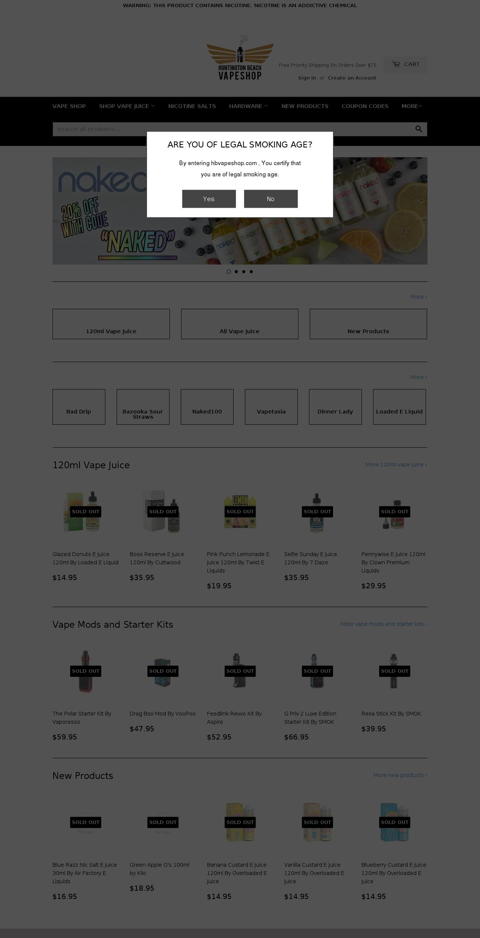 hbvapeshop.com shopify website screenshot