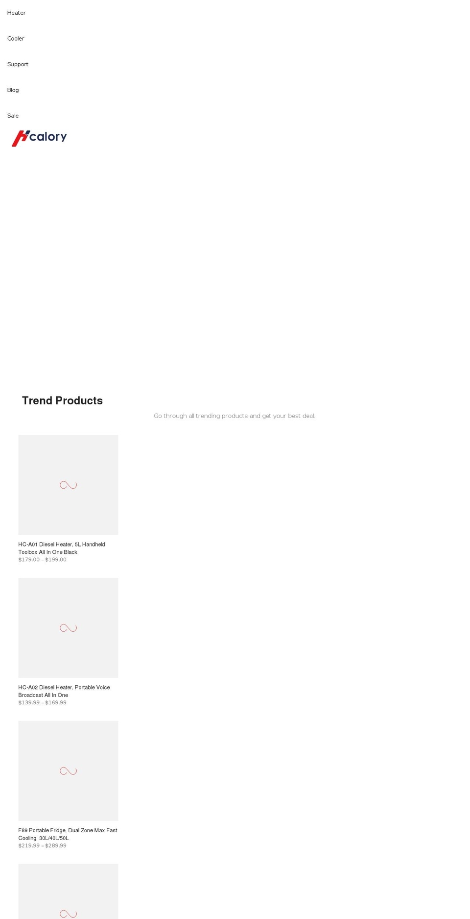 hcalory.com shopify website screenshot