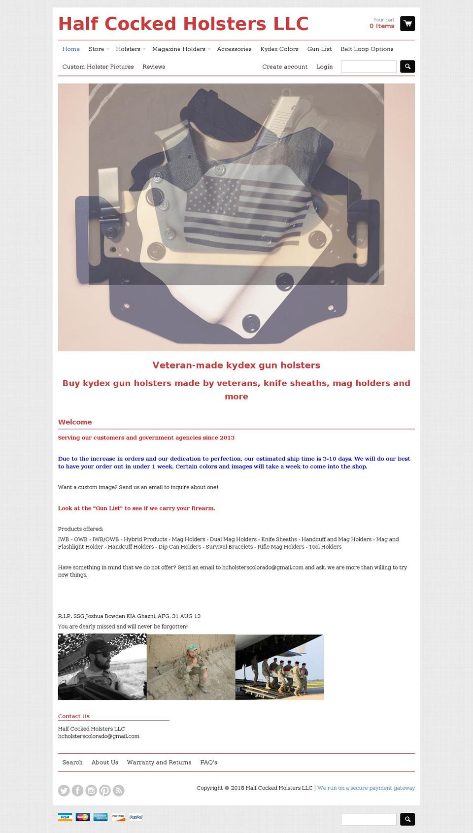 hcholster.com shopify website screenshot