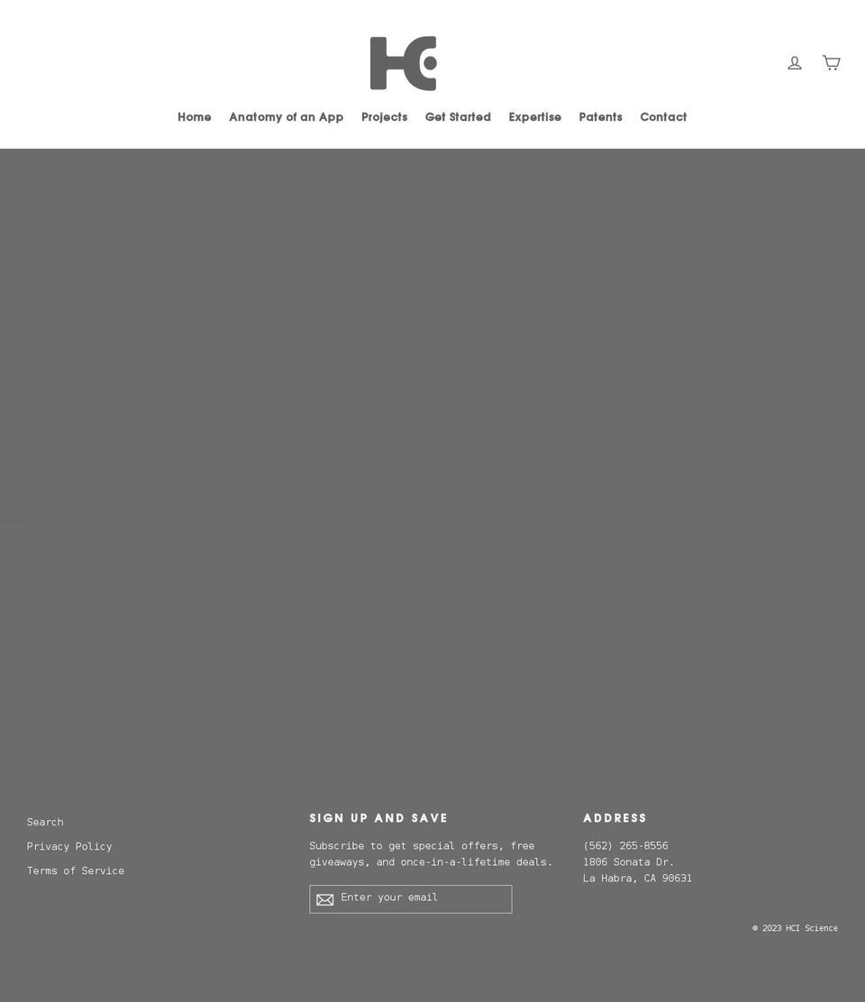 hciscience.com shopify website screenshot
