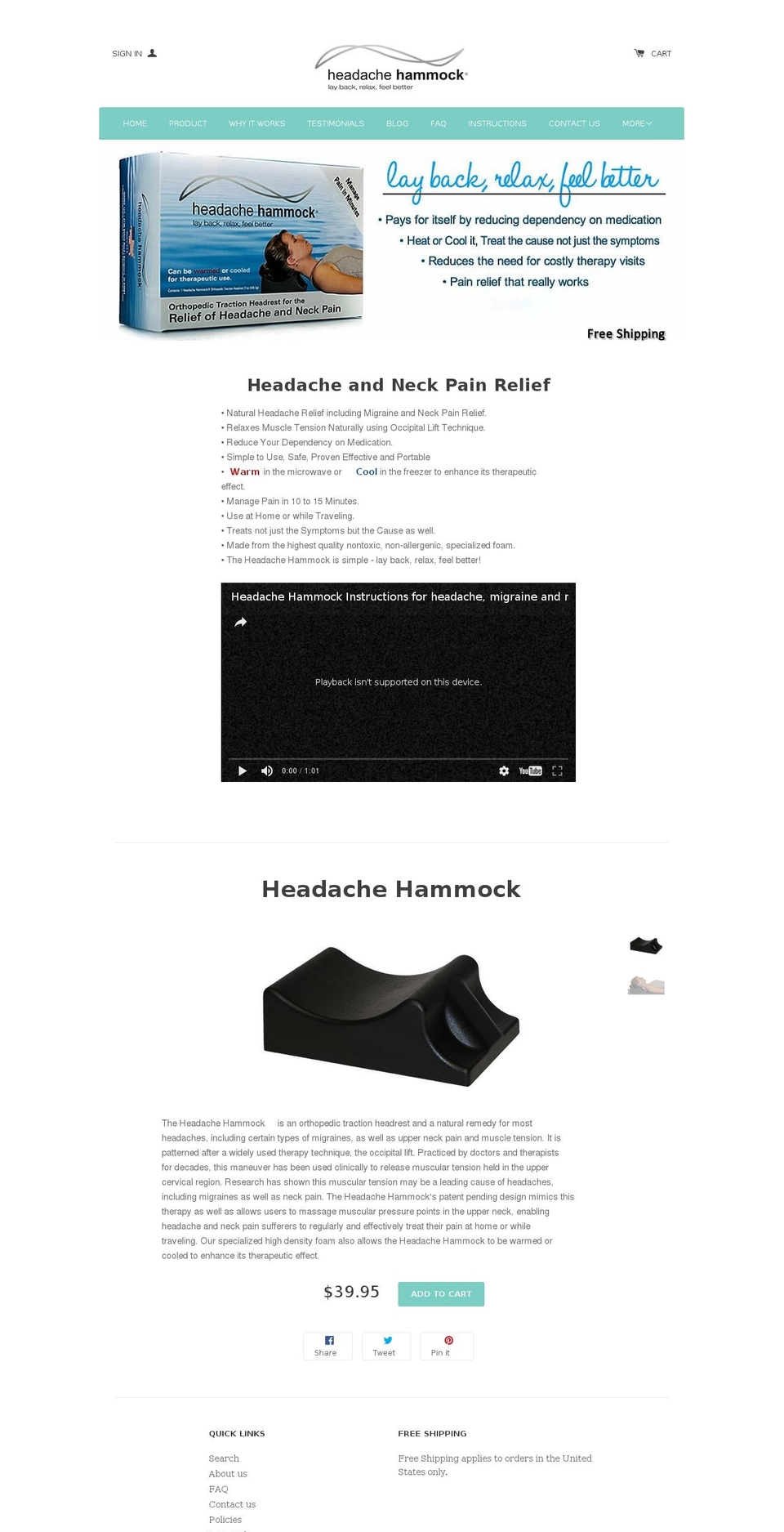 Solo Shopify theme site example headachehammock.com