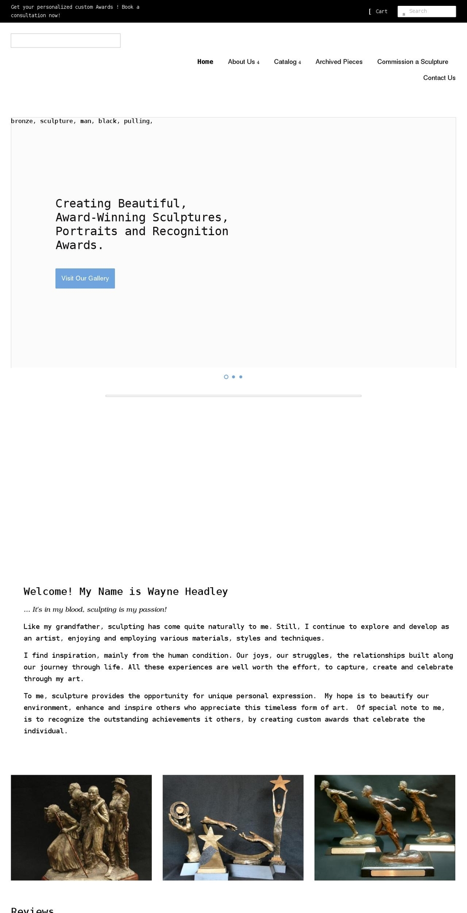 headleysculptures.com shopify website screenshot
