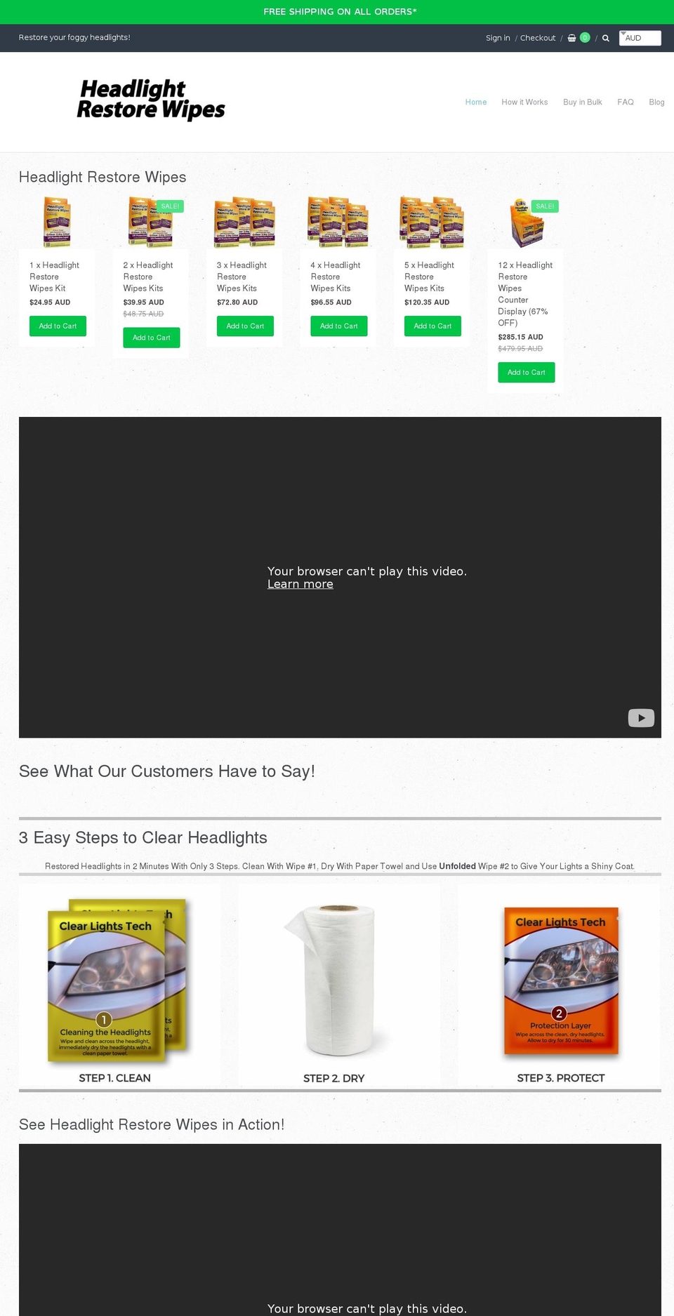 headlightrestorewipes.com.au shopify website screenshot