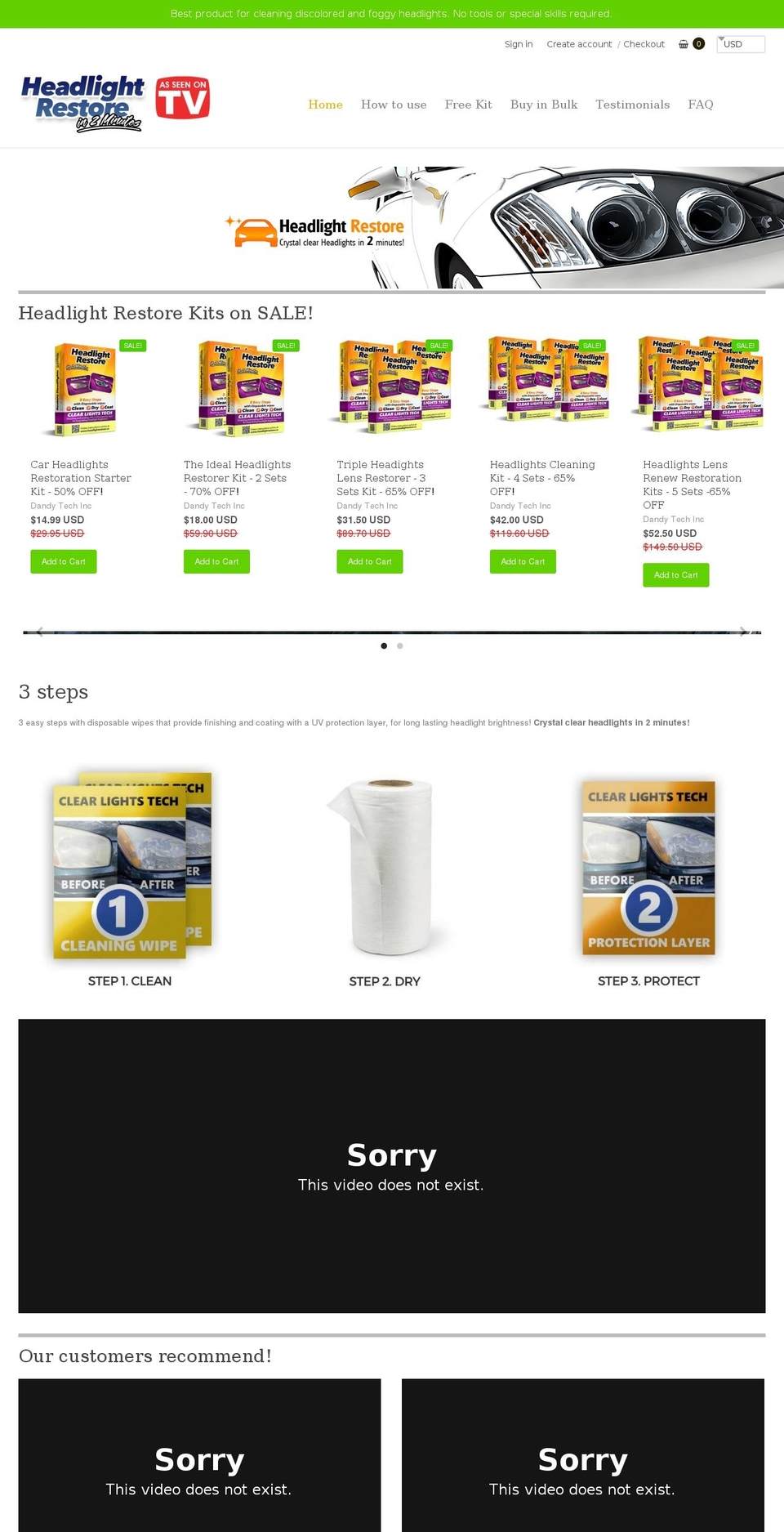 headlightsrestorekit.com — Shopify storefront screenshot