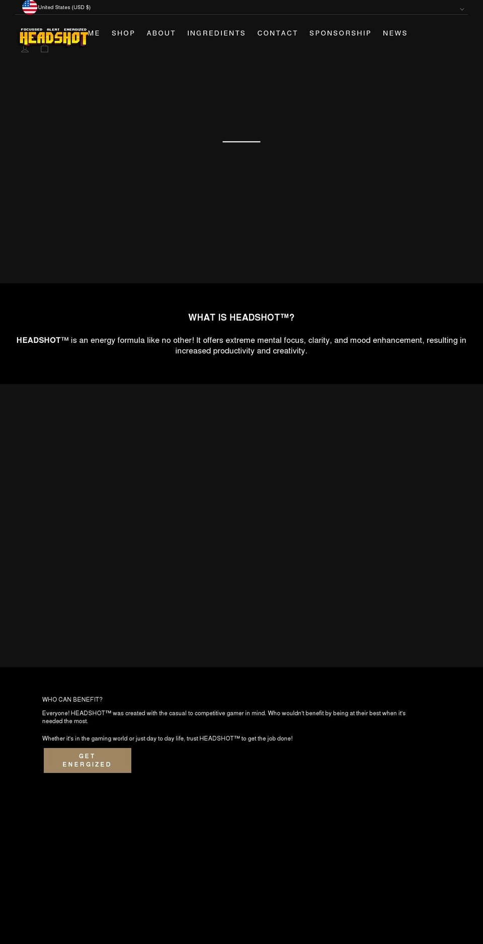 headshotenergy.com shopify website screenshot