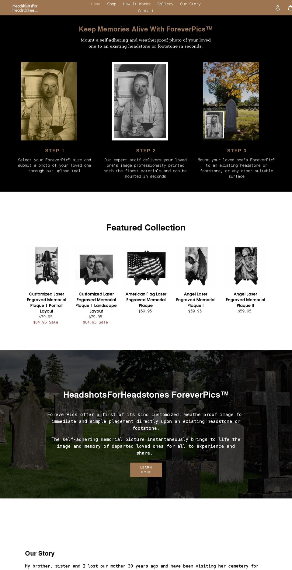 headshotsforheadstones.com shopify website screenshot