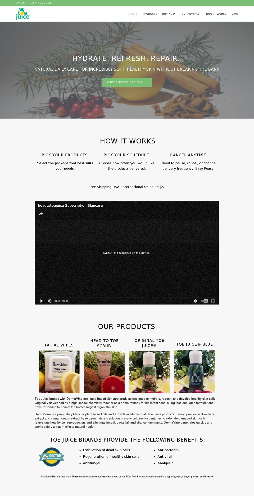 headtotoejuice.com shopify website screenshot