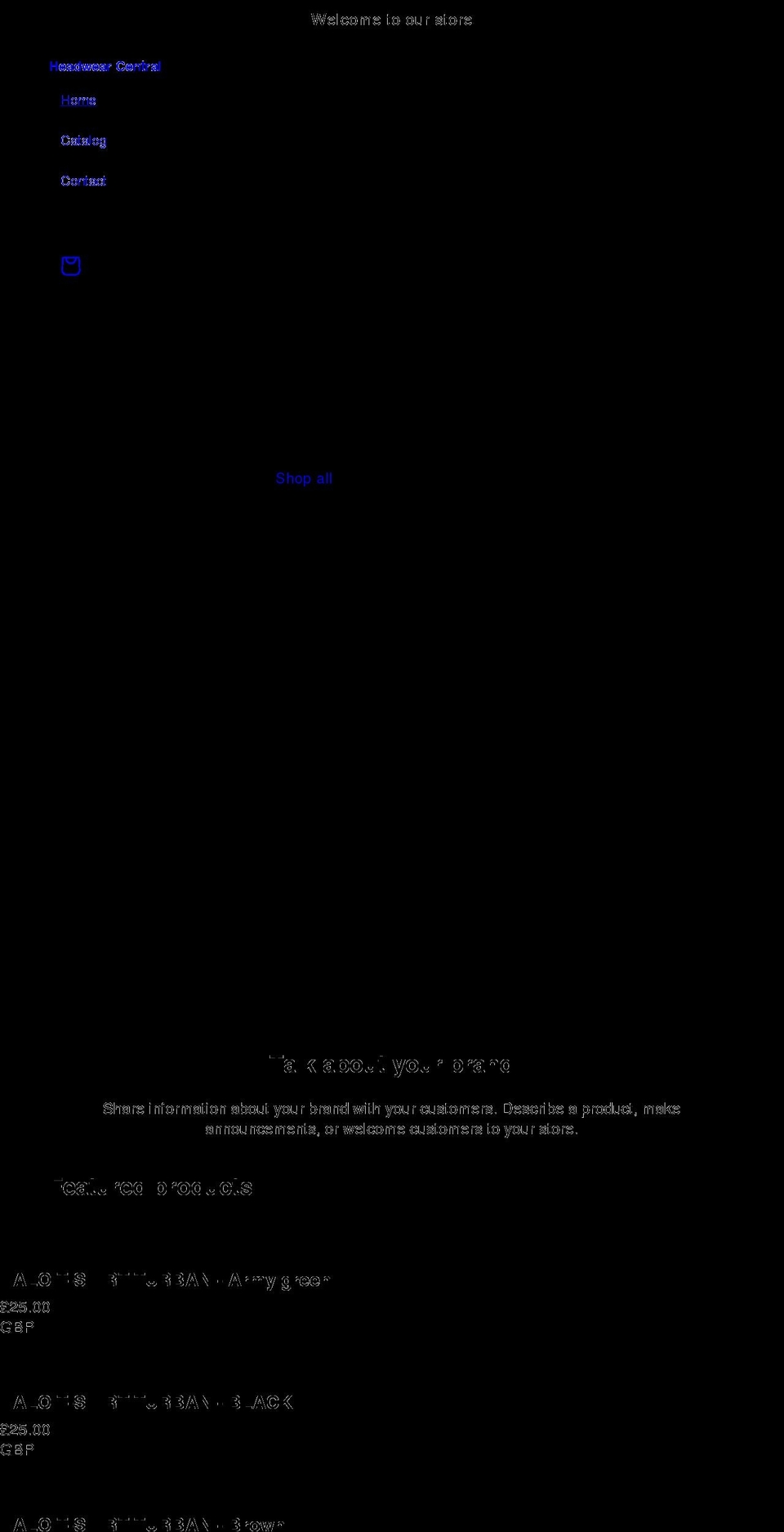 headwearcentral.com shopify website screenshot