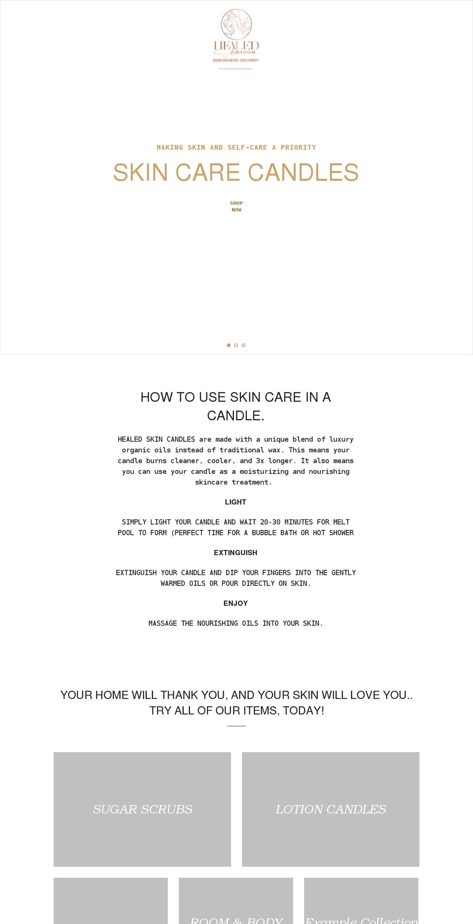 healedskinandcandle.com shopify website screenshot