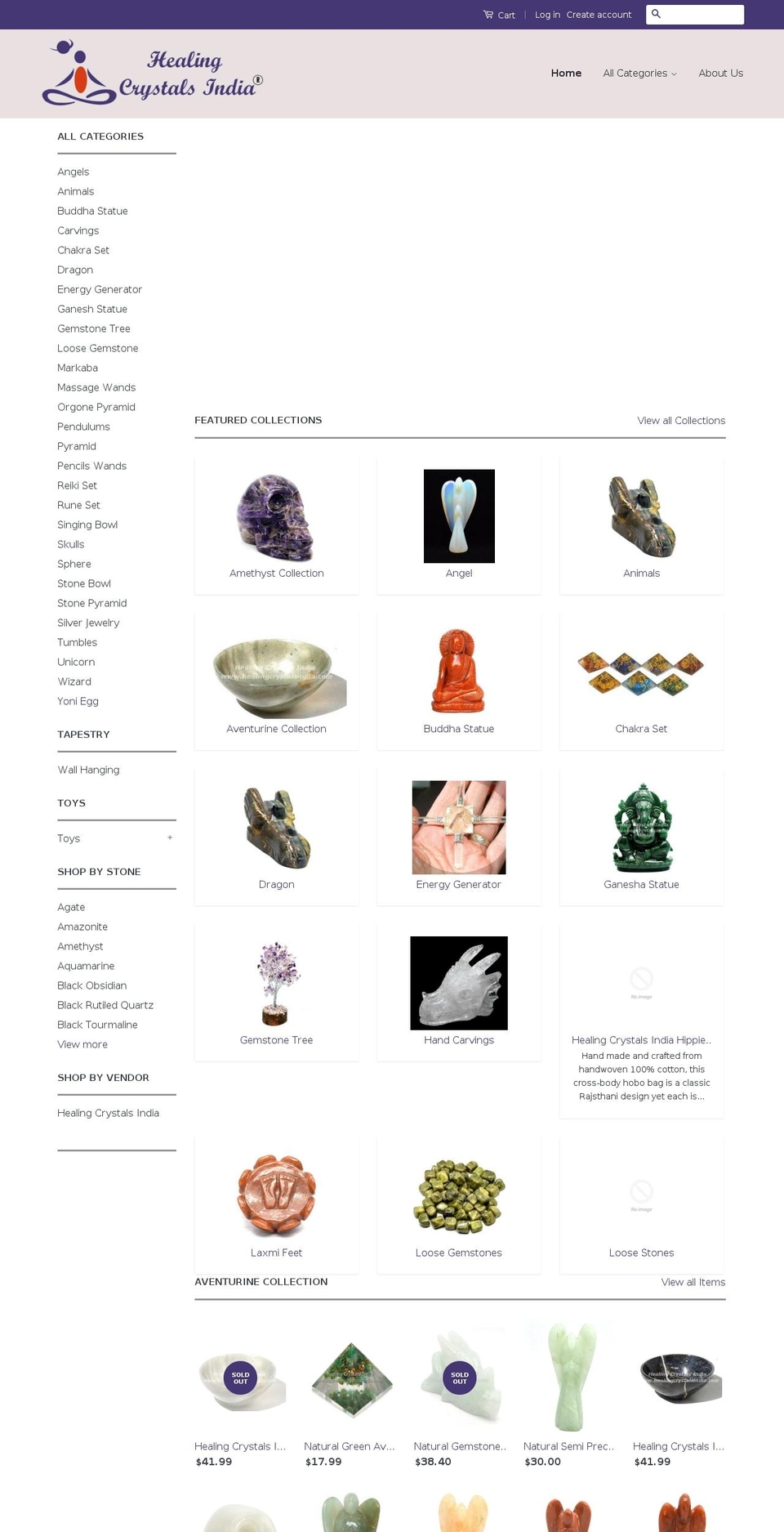 healingcrystalsindia.com shopify website screenshot