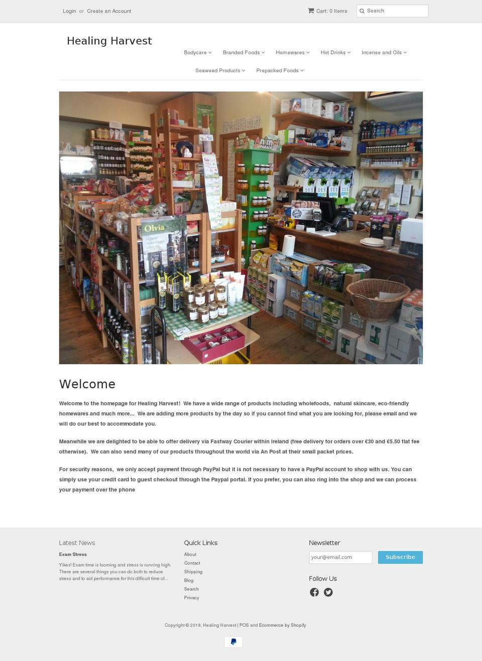 healingharvest.ie shopify website screenshot