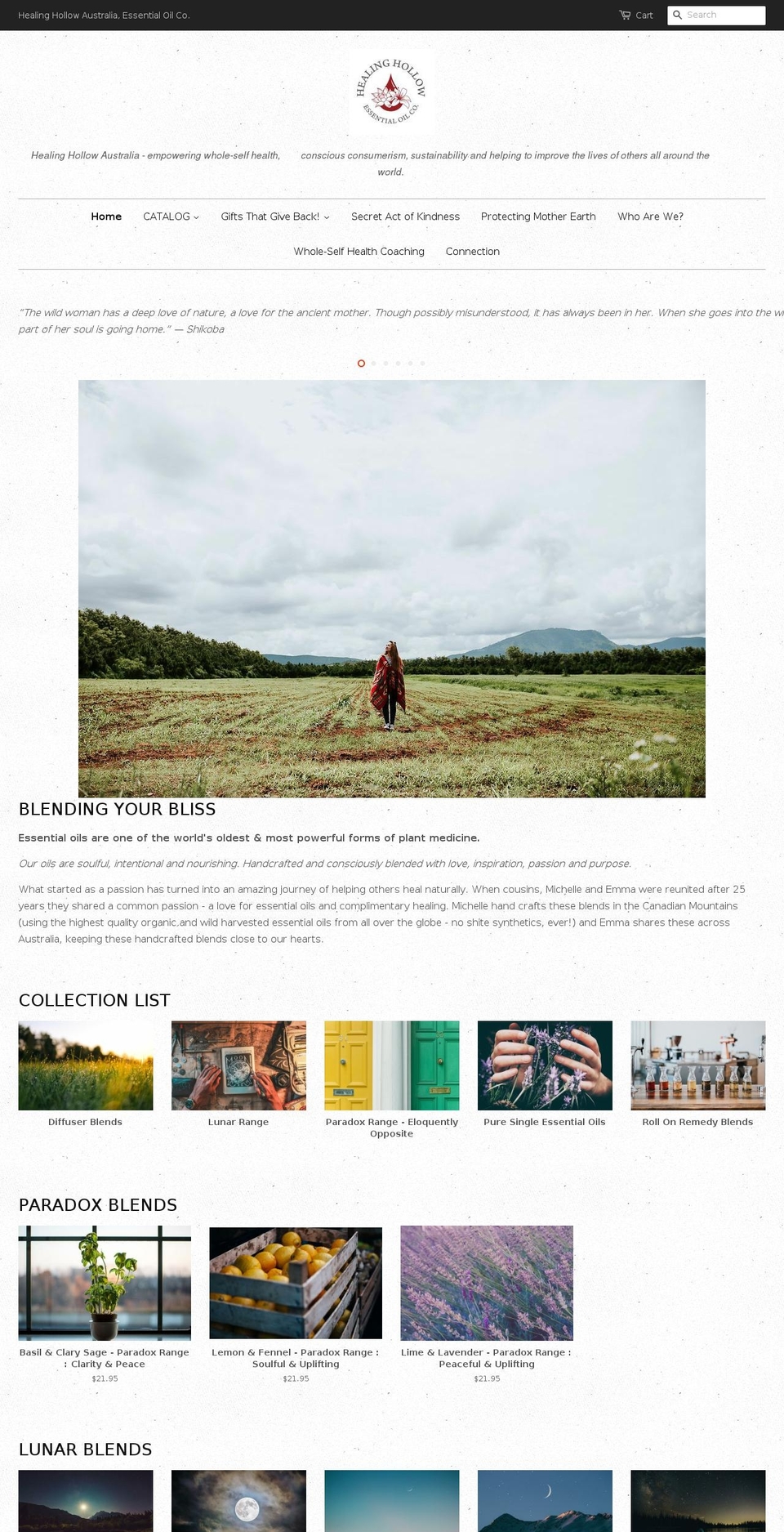 healinghollowaustralia.com — Shopify storefront screenshot