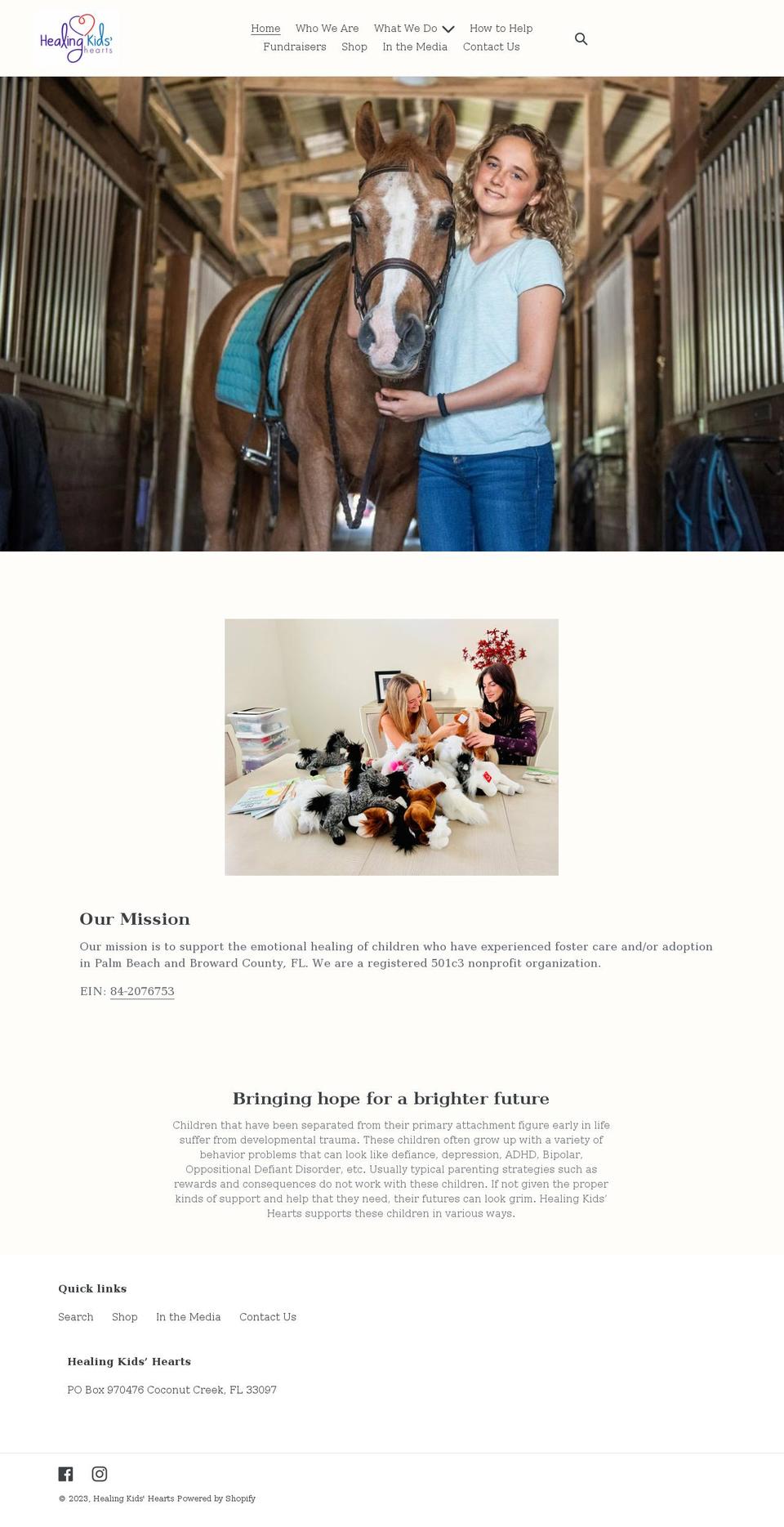 healingkidshearts.com shopify website screenshot