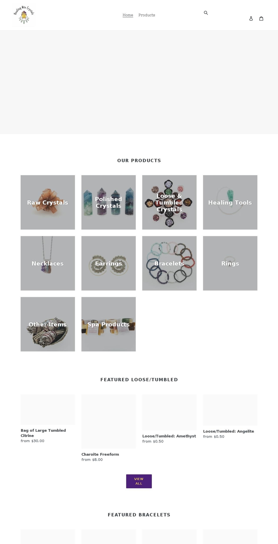 healingmountaincrystals.com shopify website screenshot