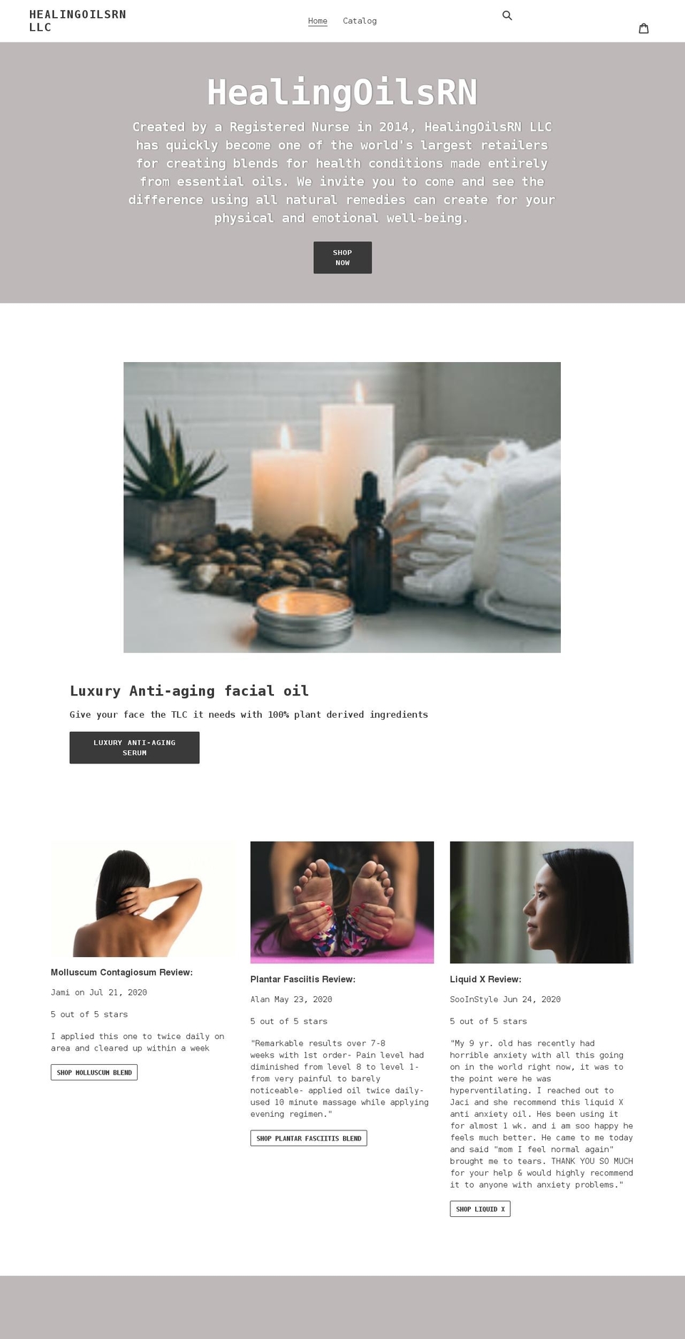 healingoilsrnllc.com shopify website screenshot