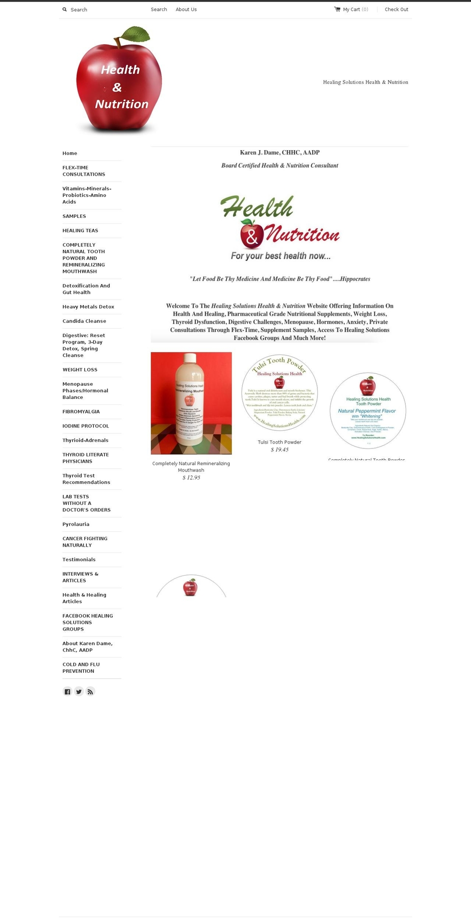 healingsolutionshealth.com shopify website screenshot