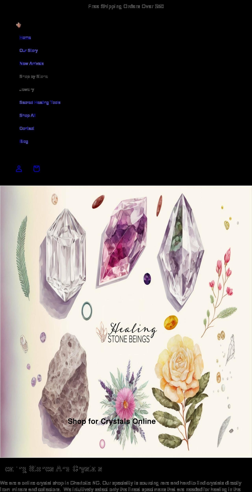 healingstonebeings.com shopify website screenshot