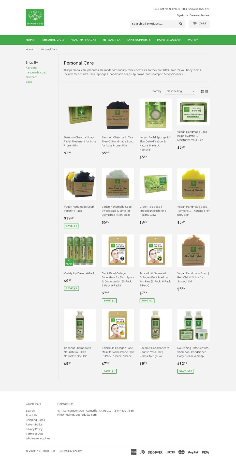 healingtreesoaps.com — Shopify storefront screenshot