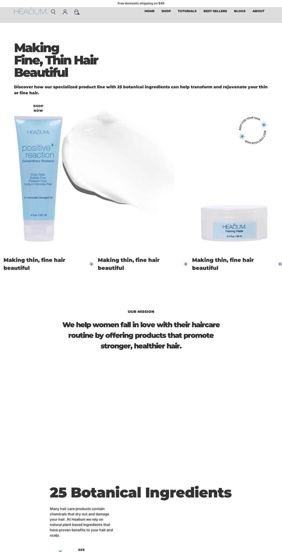 healiumhair.com shopify website screenshot