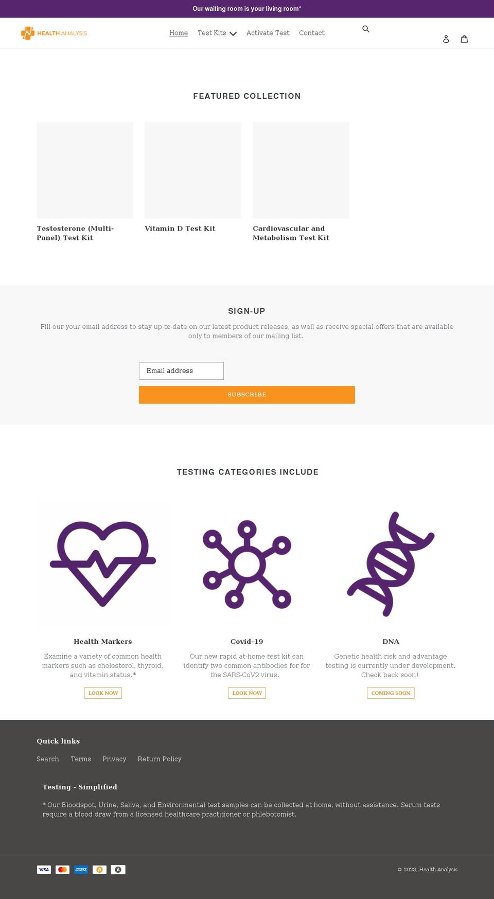 healthanalysis.com shopify website screenshot