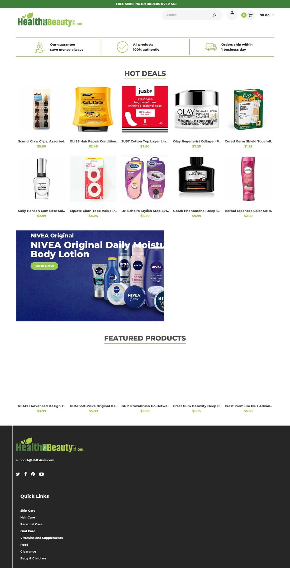 healthandbeautyaisle.com shopify website screenshot