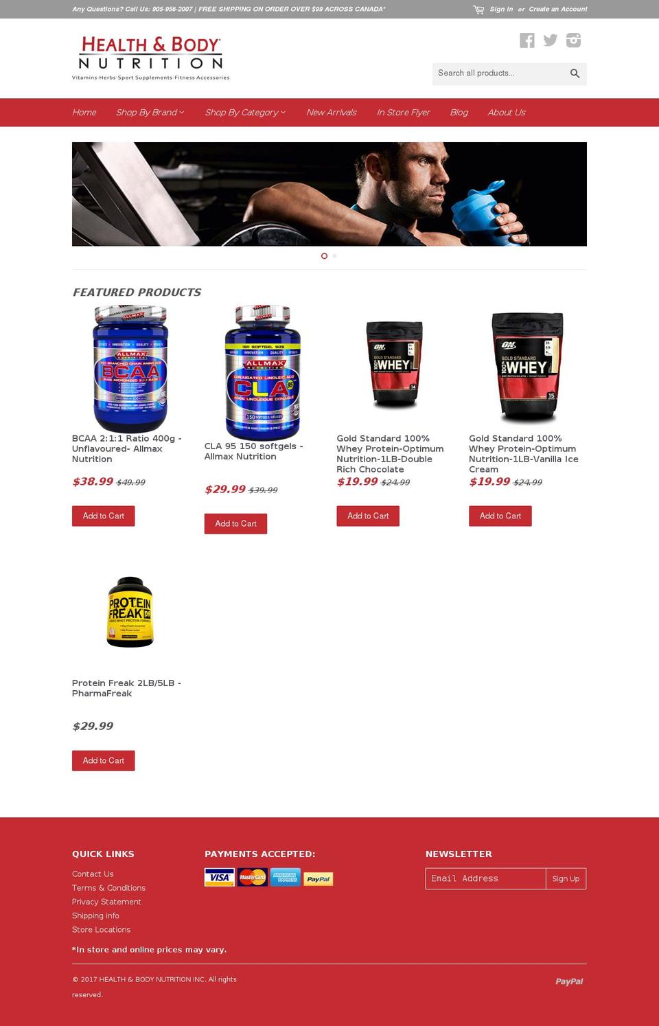 healthbodynutrition.ca shopify website screenshot