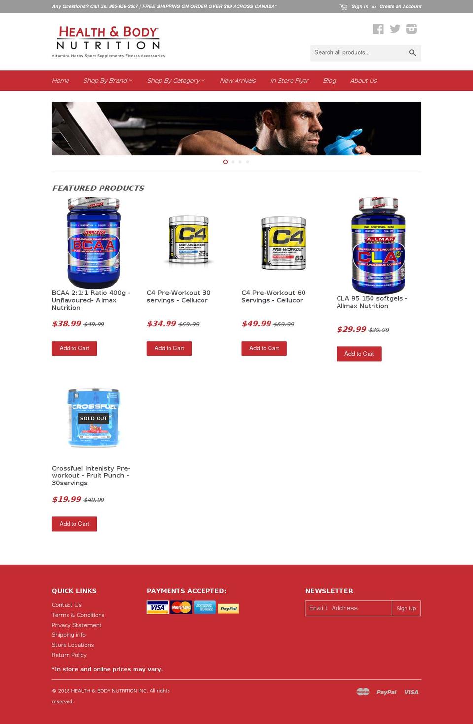 healthbodynutrition.com — Shopify storefront screenshot