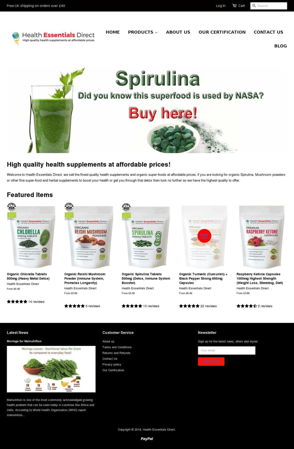 healthessentialsdirect.co.uk shopify website screenshot