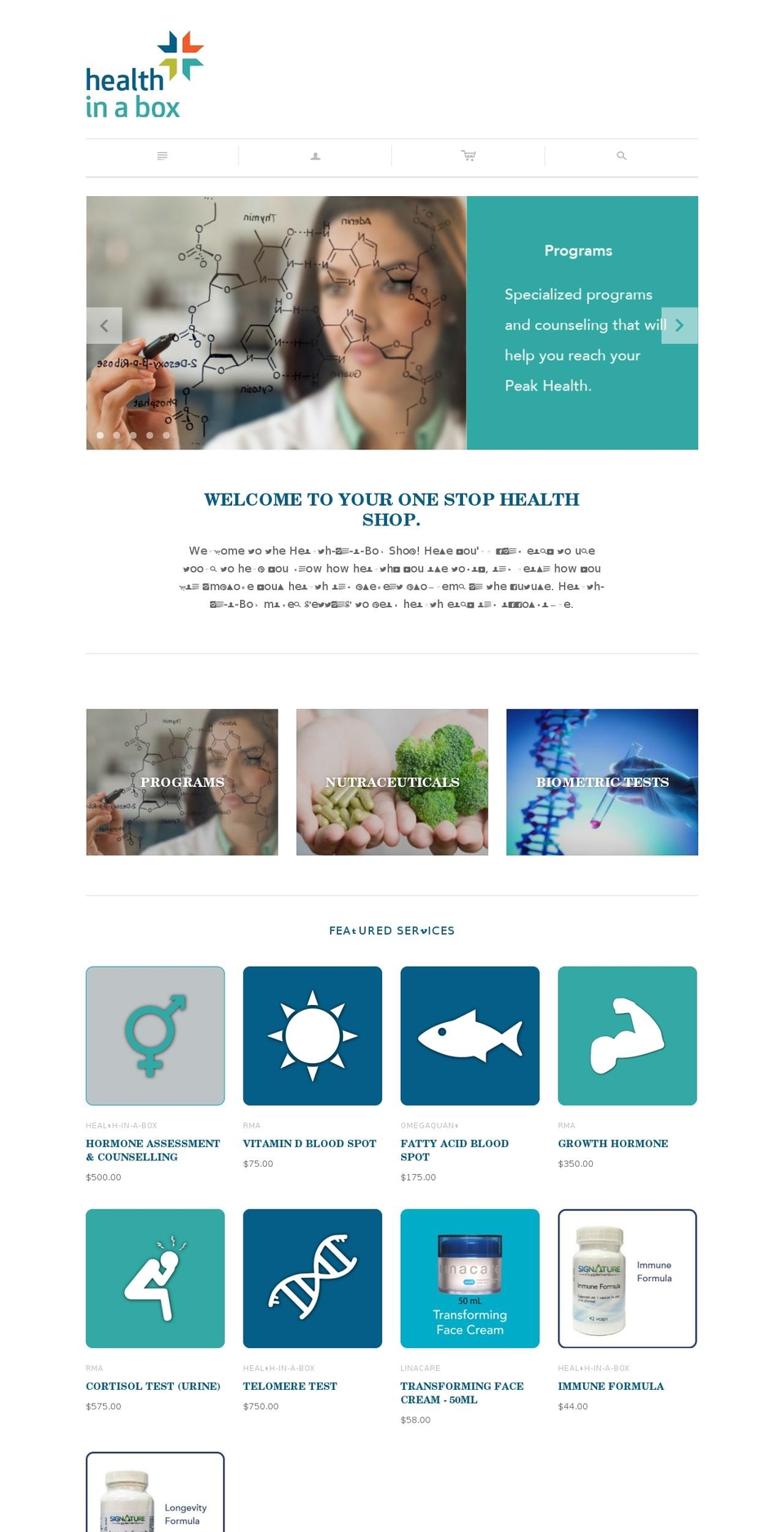 healthinabox.com shopify website screenshot