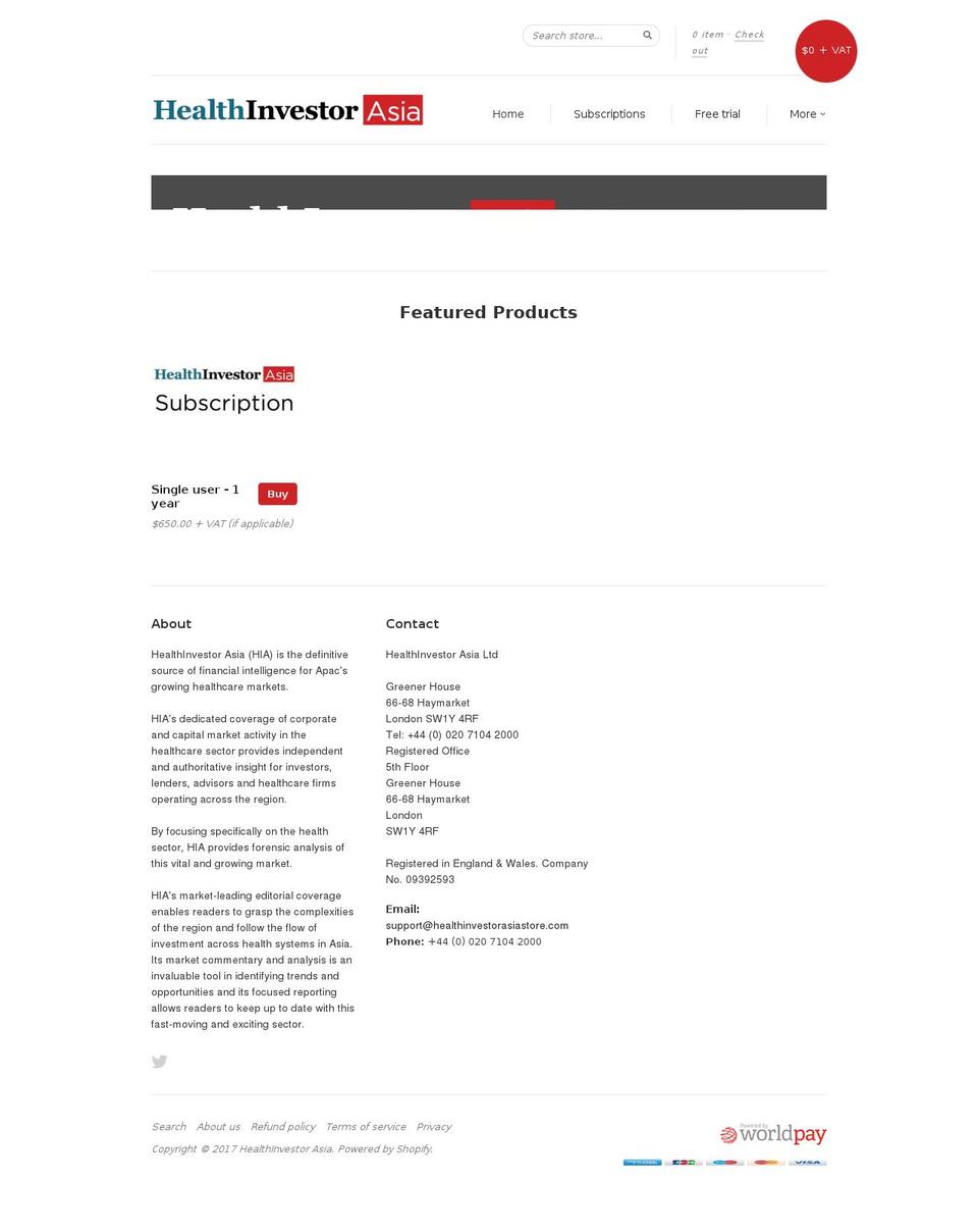 healthinvestorasiastore.com shopify website screenshot