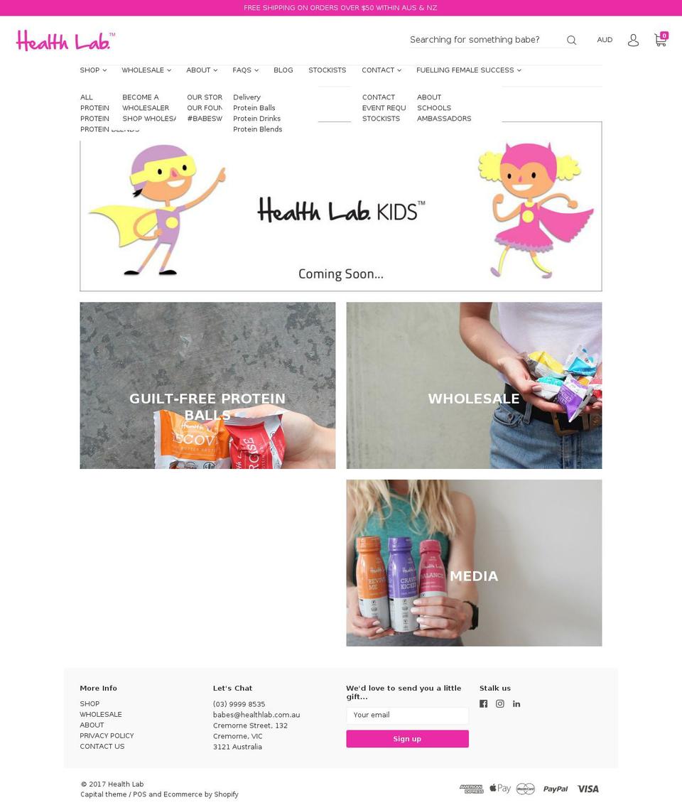 healthlab.com.au shopify website screenshot