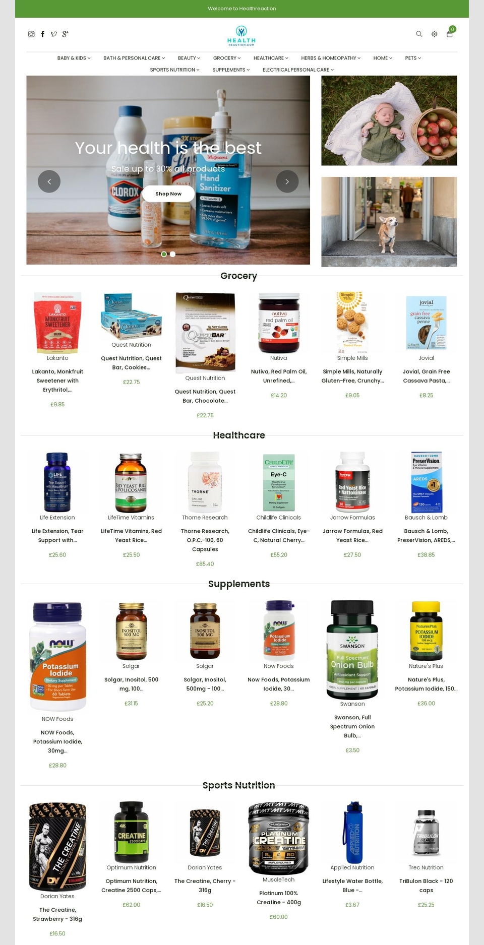 healthreaction.uk shopify website screenshot